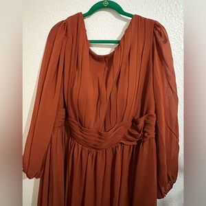 Elegant Rust Pleated Dress
